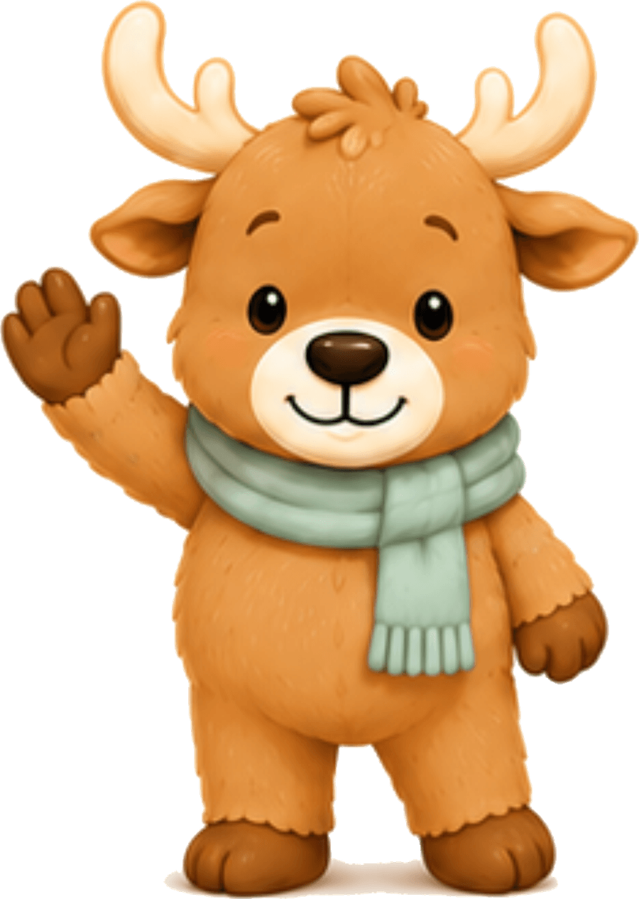 O Alce, mascote do app, acenando